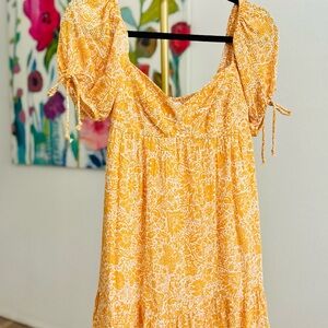 Sky to Moon Baby Doll Floral Puff Sleeve Dress in Yellow